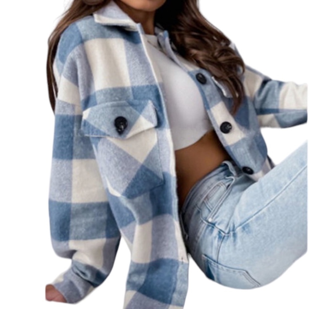 Blue Plaid Pocket Flannel Shacket NWT - (#0141)